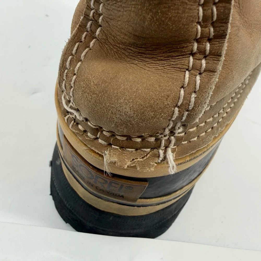 Vintage Sorel Caribou Kaufman Men 8 Tan Black Winter Boots Made in‎ Canada Wool